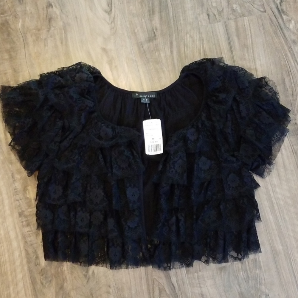 Black Lace Ruffled Cardigan